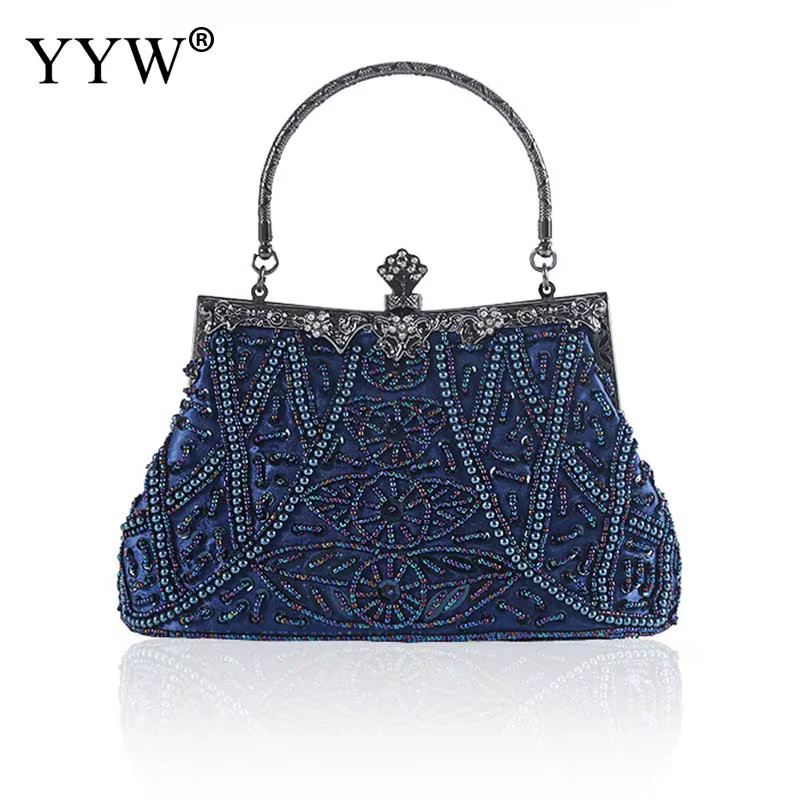 Sac à main de soirée bleu foncé vintage pour femmes