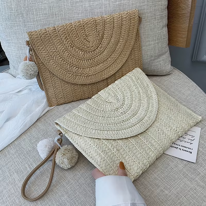 Sac de plage vintage en paille faite à la main