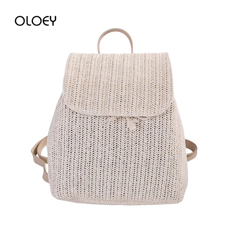 Sac à dos tissé en paille pour femmes