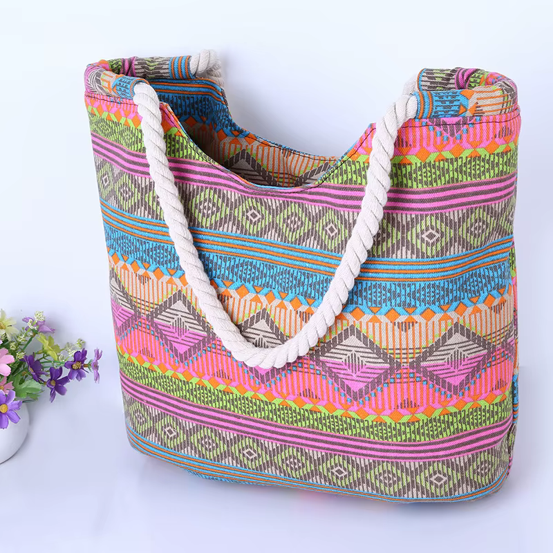 Sac à main en toile rayée pour femmes