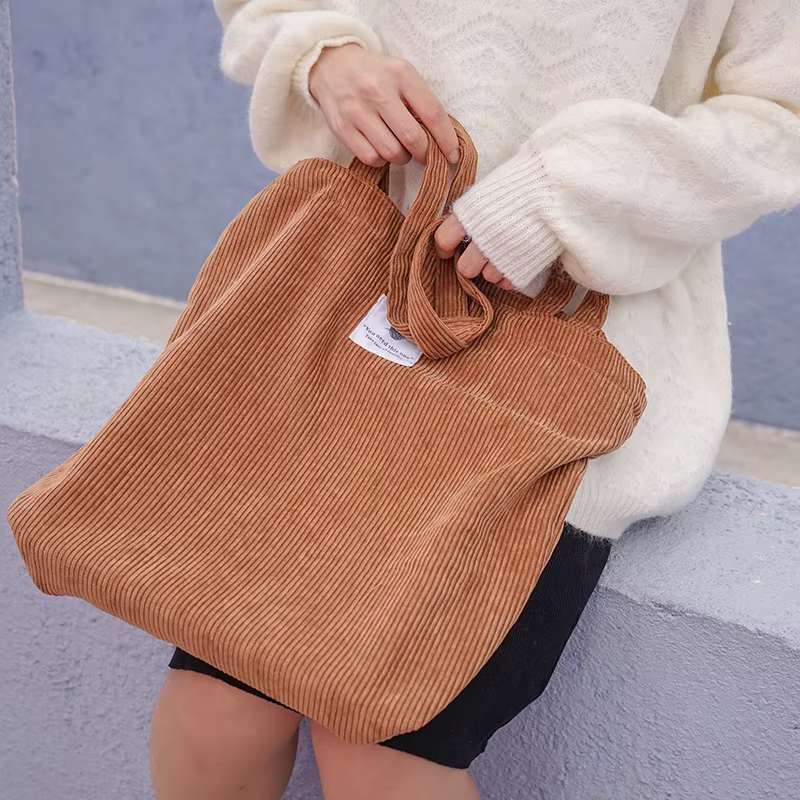 Sac à provisions en velours côtelé pour femme