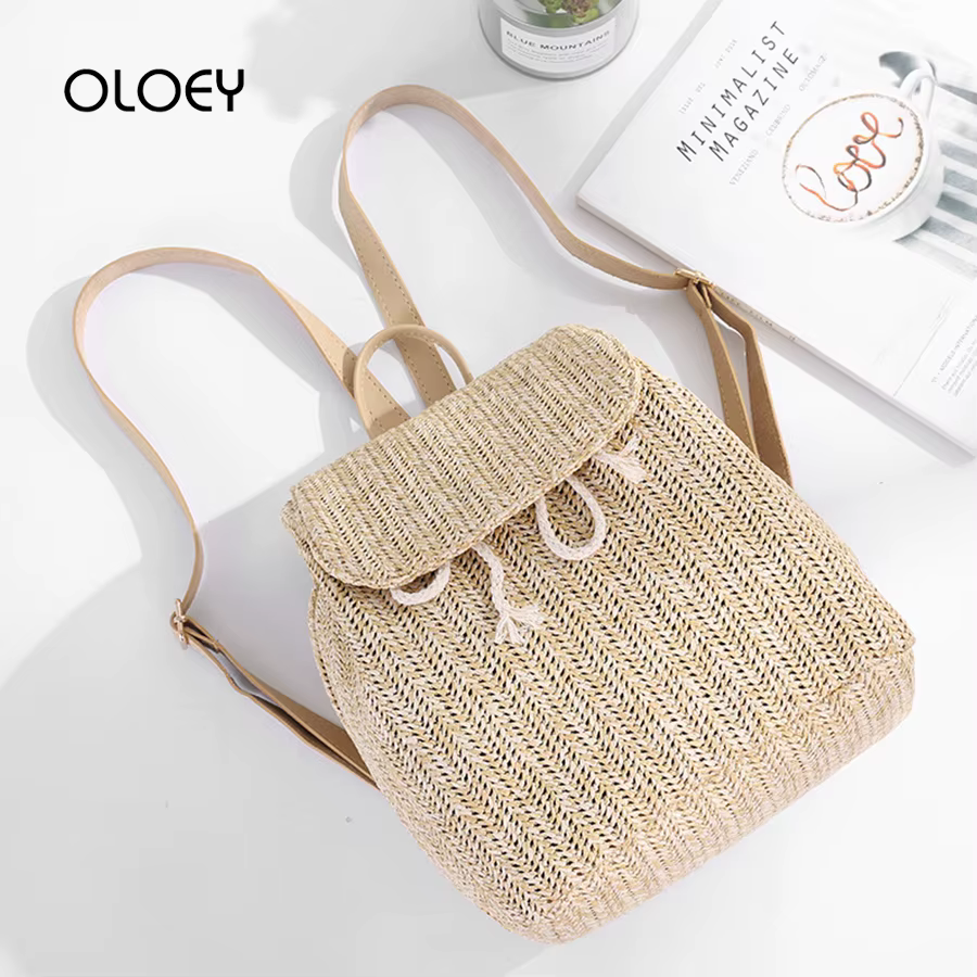 Sac à dos tissé en paille pour femmes