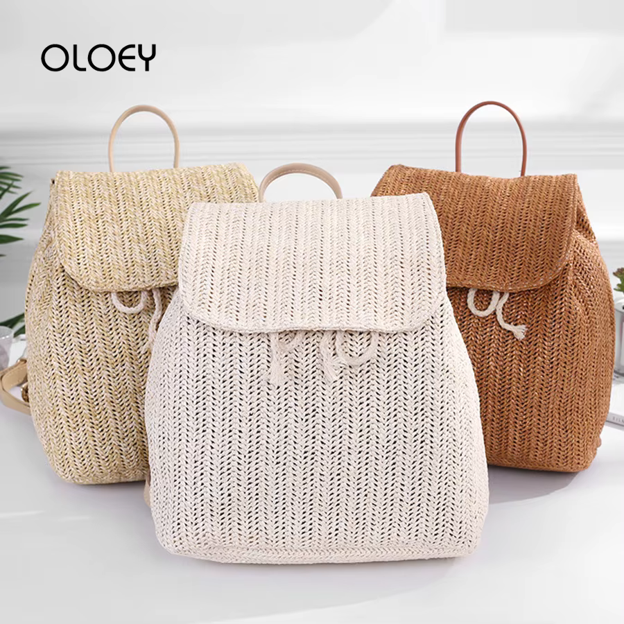 Sac à dos tissé en paille pour femmes