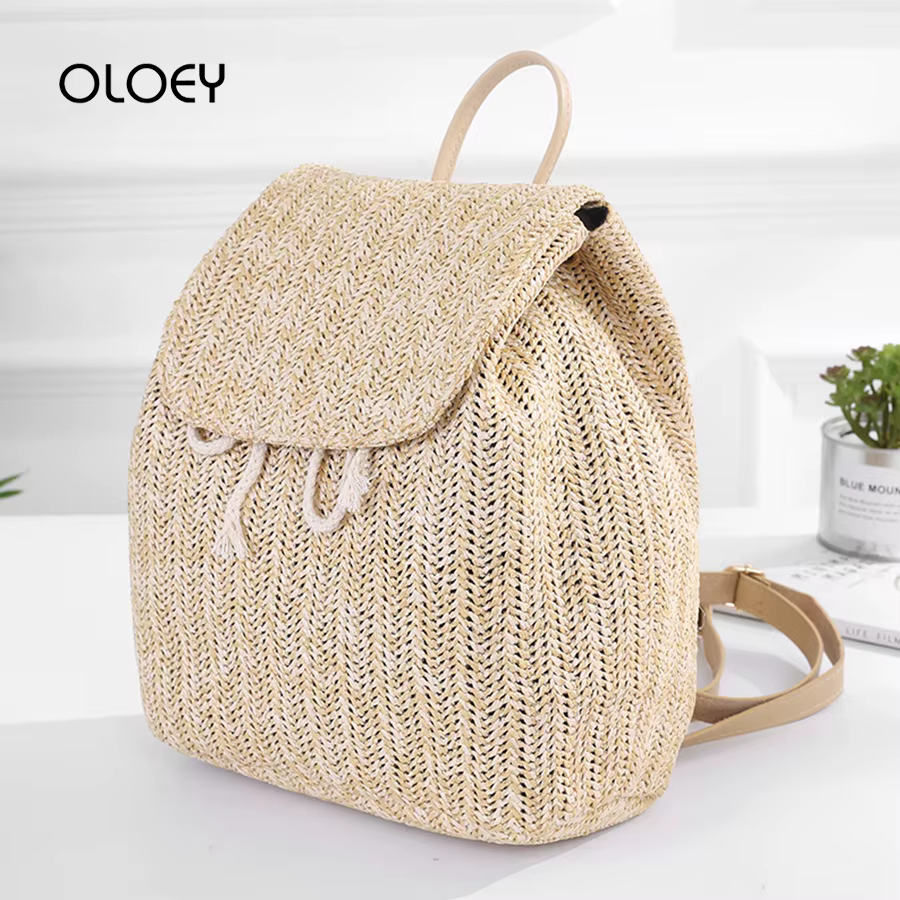 Sac à dos tissé en paille pour femmes