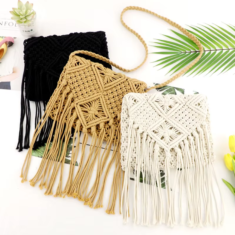Sac de plage en paille bohème pour femmes