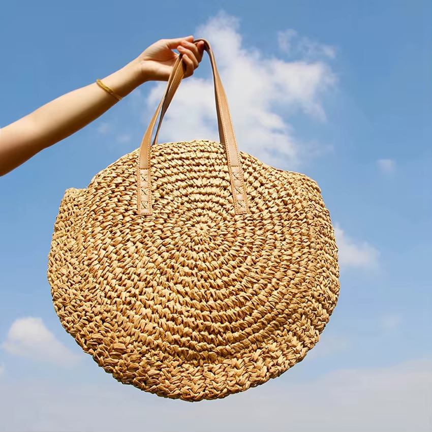 Sac de plage rond en paille