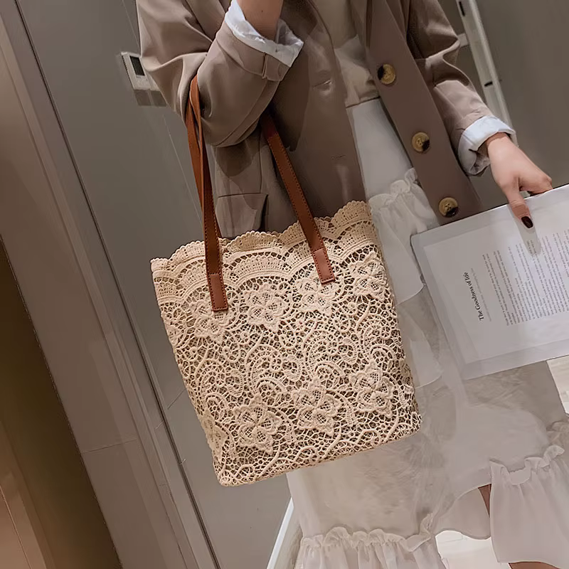 Sac à Bandoulière en Dentelle Fourre-Tout Élégant de Type Seau