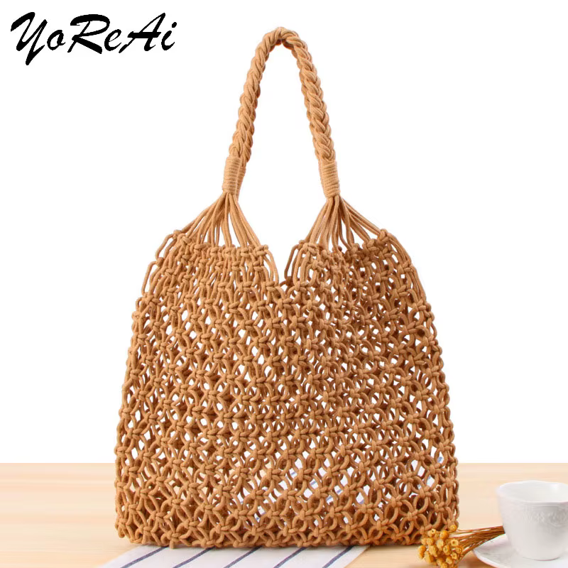 Sac fourre-tout en macramé YoReAi en corde de coton ajourée