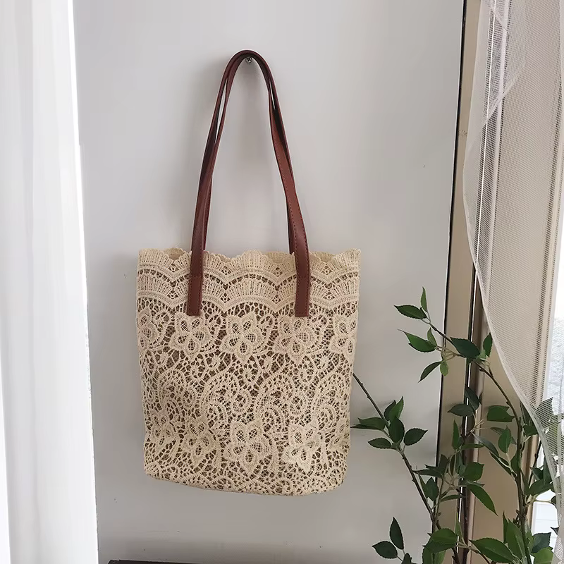 Sac à Bandoulière en Dentelle Fourre-Tout Élégant de Type Seau