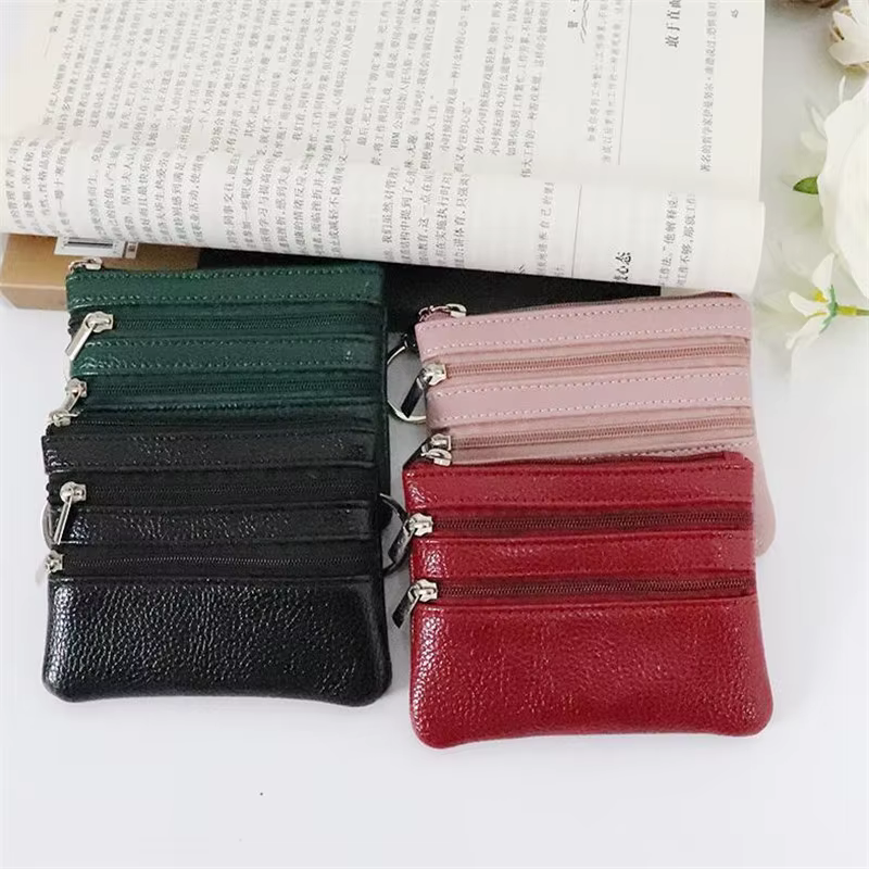 3 pochettes portefeuilles de poche femmes petit porte-monnaie en cuir PU fermeture éclair changement sacs d'argent