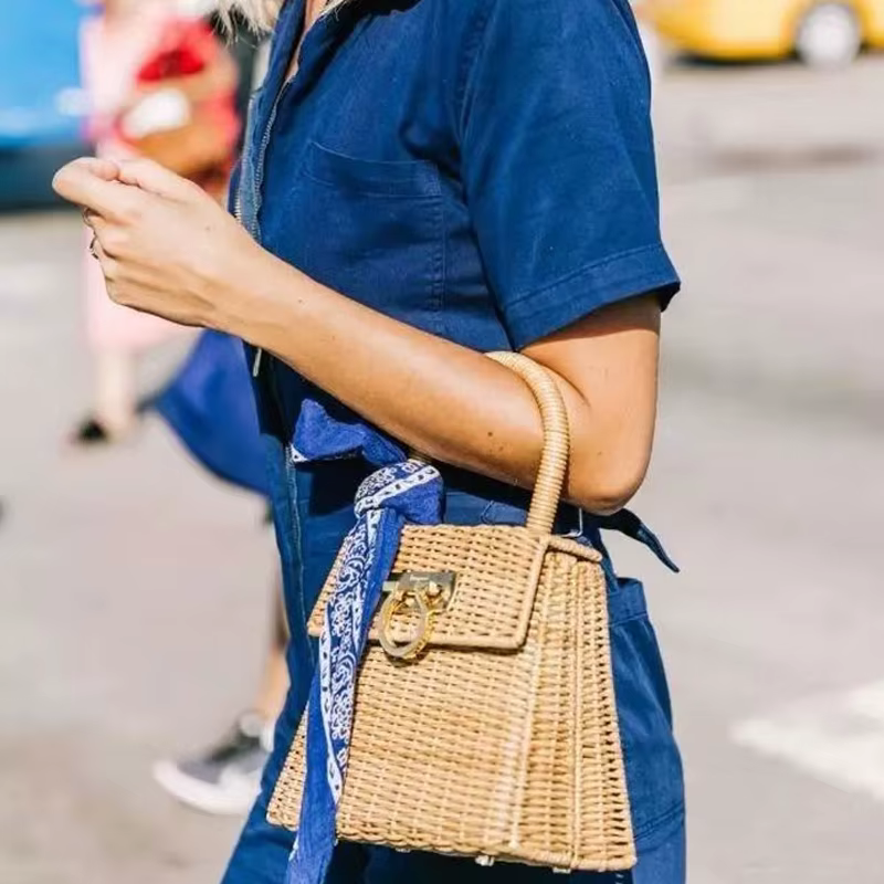 Sac de plage en rotin et paille pour femmes