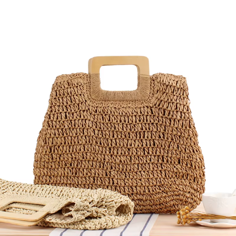 Sac de plage vintage en paille faite à la main