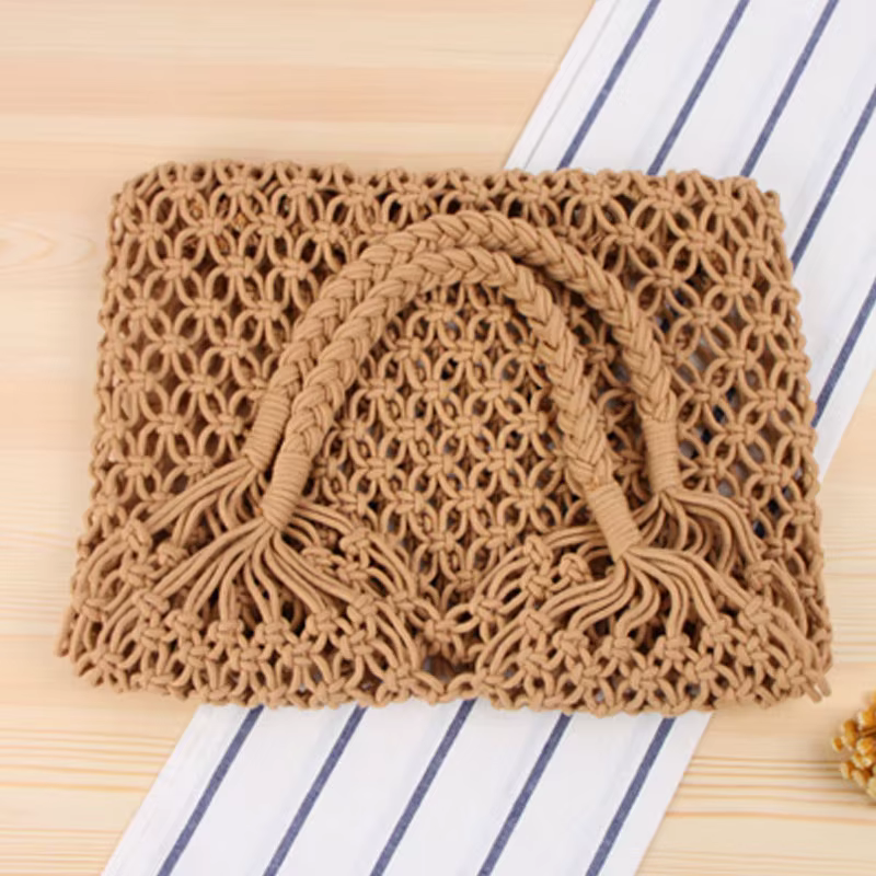 Sac fourre-tout en macramé YoReAi en corde de coton ajourée