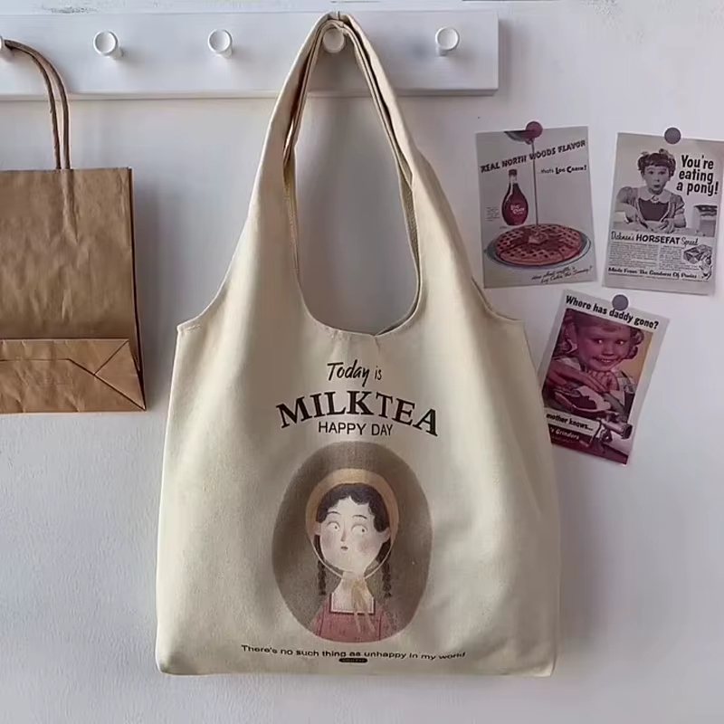 Sac fourre-tout en toile réutilisable pour femmes et filles