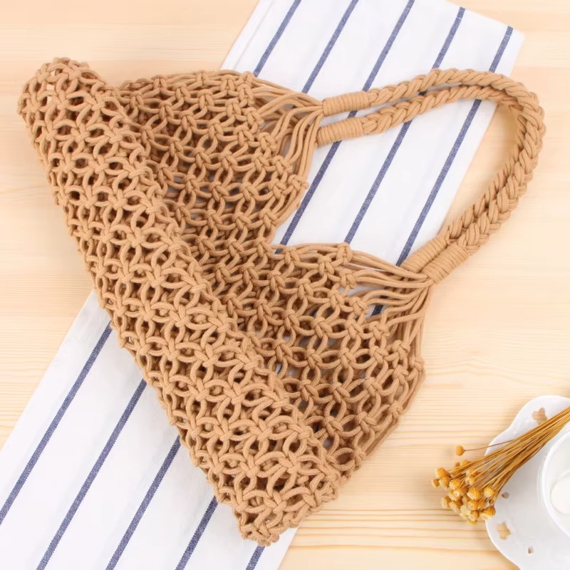 Sac fourre-tout en macramé YoReAi en corde de coton ajourée