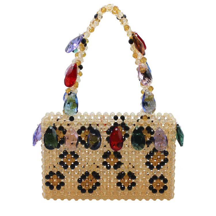 Sac seau de luxe tissé à la main avec perles pour femmes