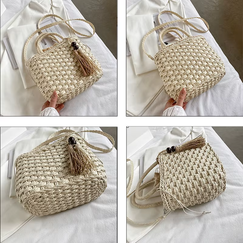 Sac à bandoulière tissé en rotin pour femmes