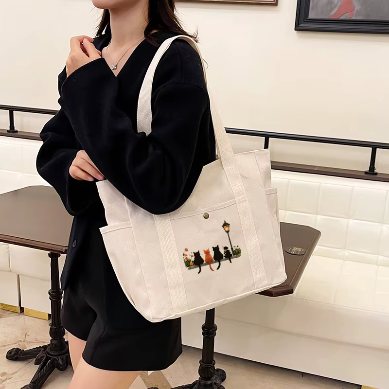 Filles femmes graphique sac fourre-tout grande capacité dessin animé épaule mignon chat Shopper sacs à main