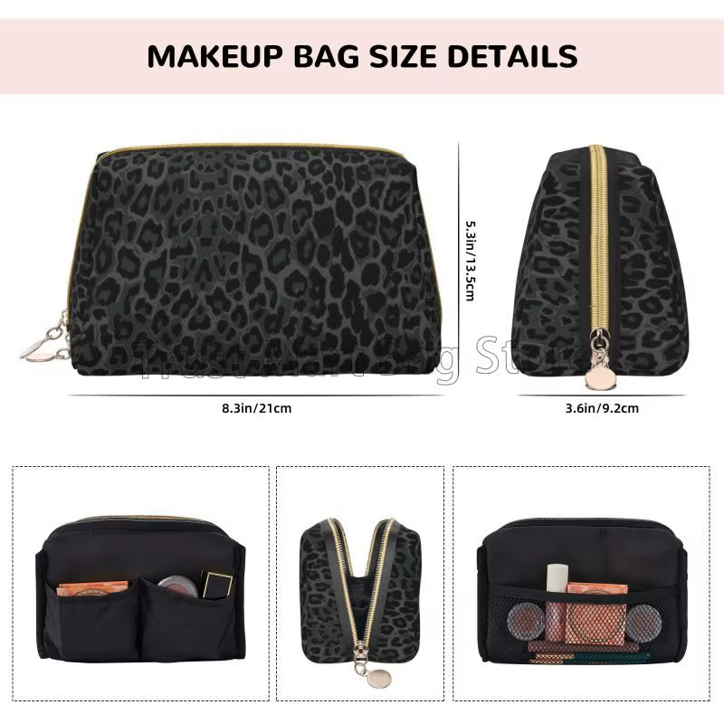 Sacs de maquillage en cuir imprimé léopard noir