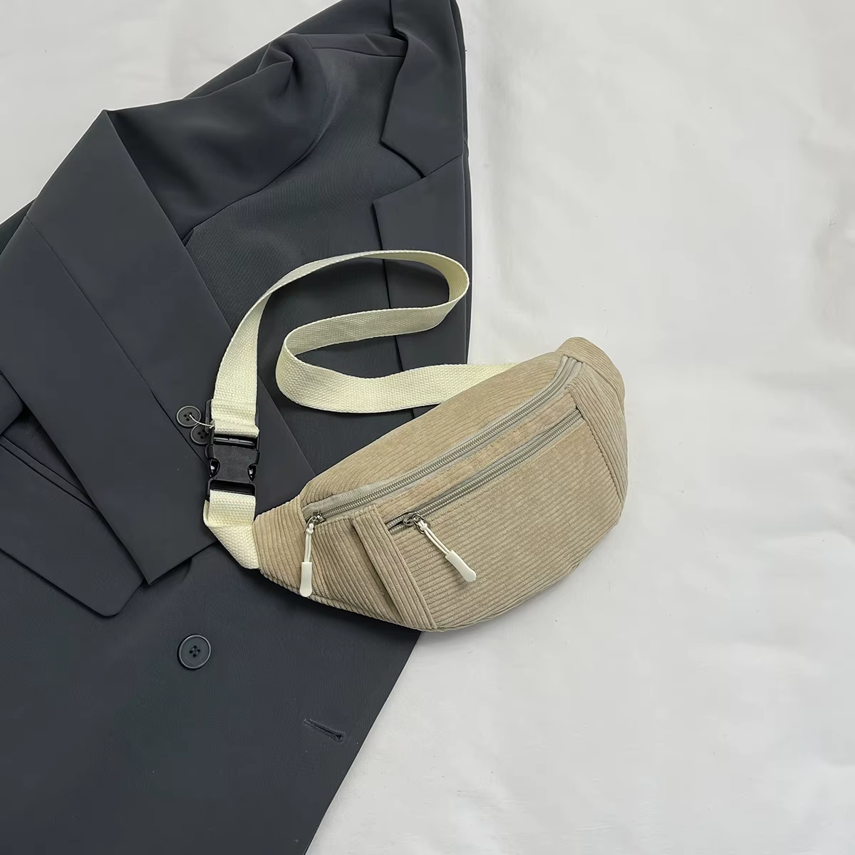 Femmes taille sac velours côtelé étudiant épaule sac à main bandoulière poitrine