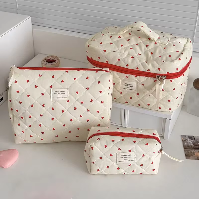 Sac de maquillage matelassé à fermeture éclair pour femmes