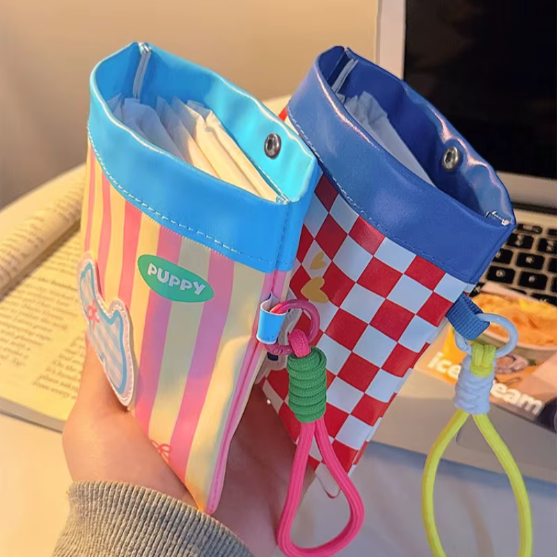 Pochette de maquillage Dopamine PU avec sangle tressée, pour ranger les tampons, le rouge à lèvres, les pièces de monnaie et les écouteurs, mignonne et portable pour les étudiants et les trajets quoti