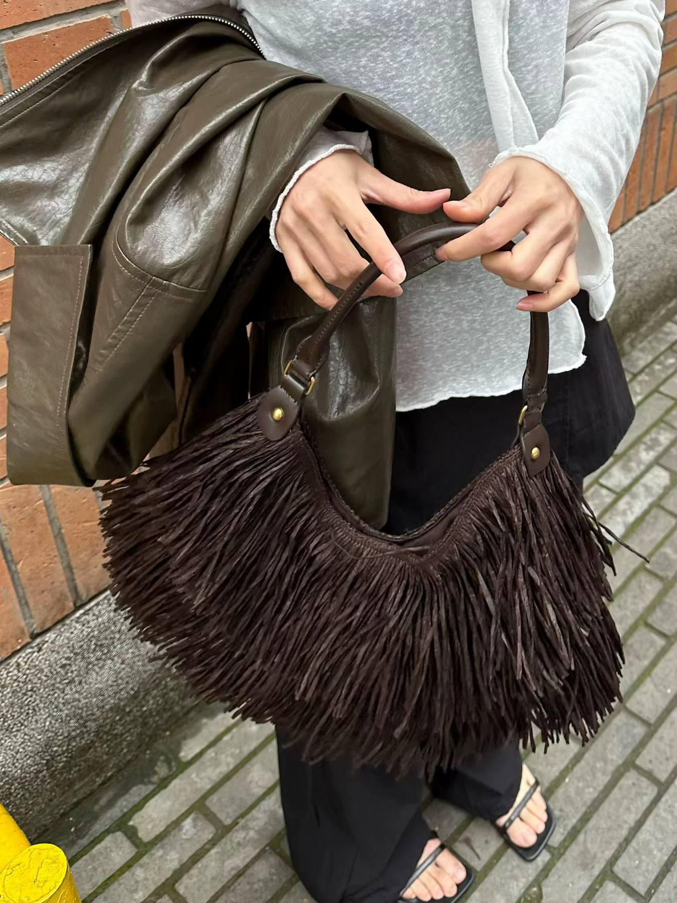 Sac fourre-tout bohème vintage à franges