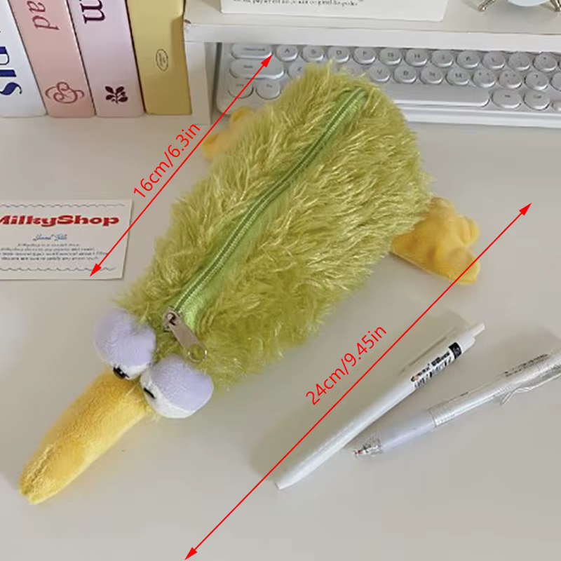 Pochette en peluche oiseau vert Kawaii