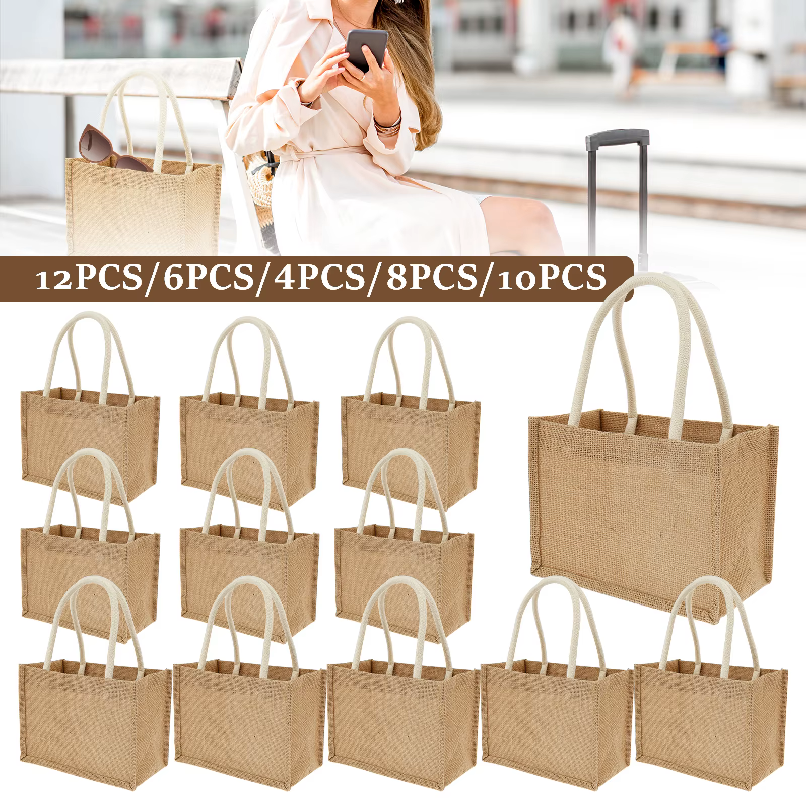 Sacs fourre-tout en toile de Jute pour femmes