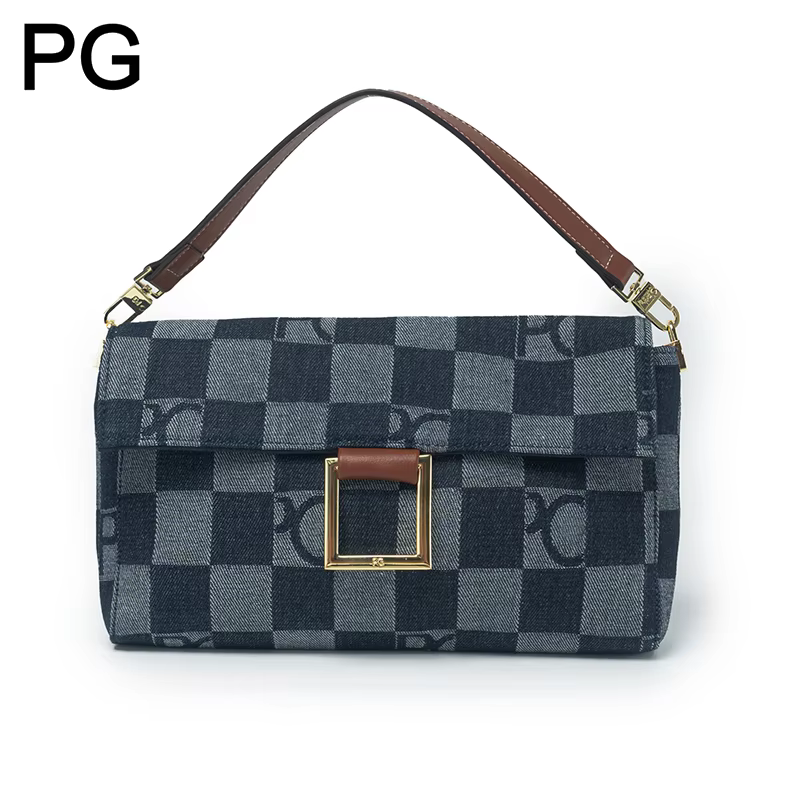 Sac à bandoulière en jean à motif damier PG Luxury pour femme