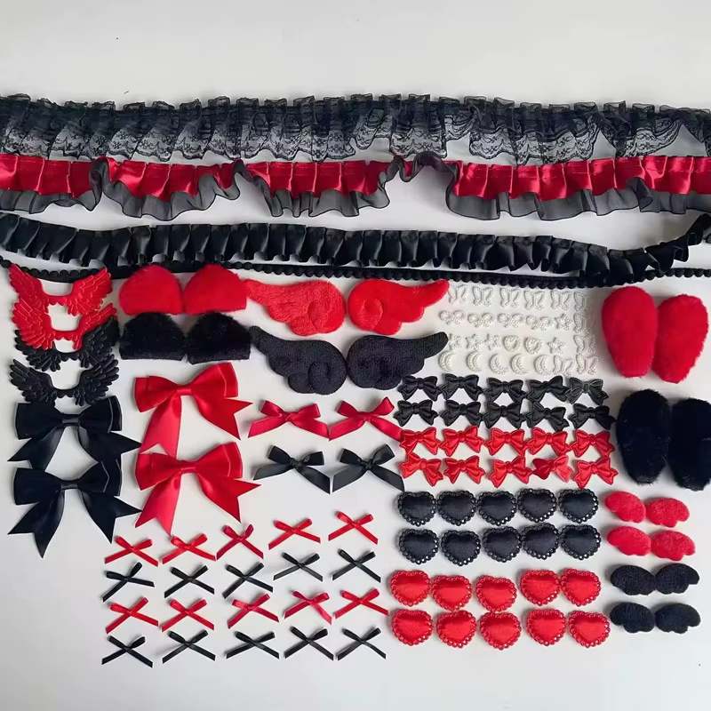 Kit de matériaux DIY pour Itabag en dentelle noire et rouge, porte-badges, pochette pour cartes, accessoires de décoration gothique, présentoir pour articles d'anime