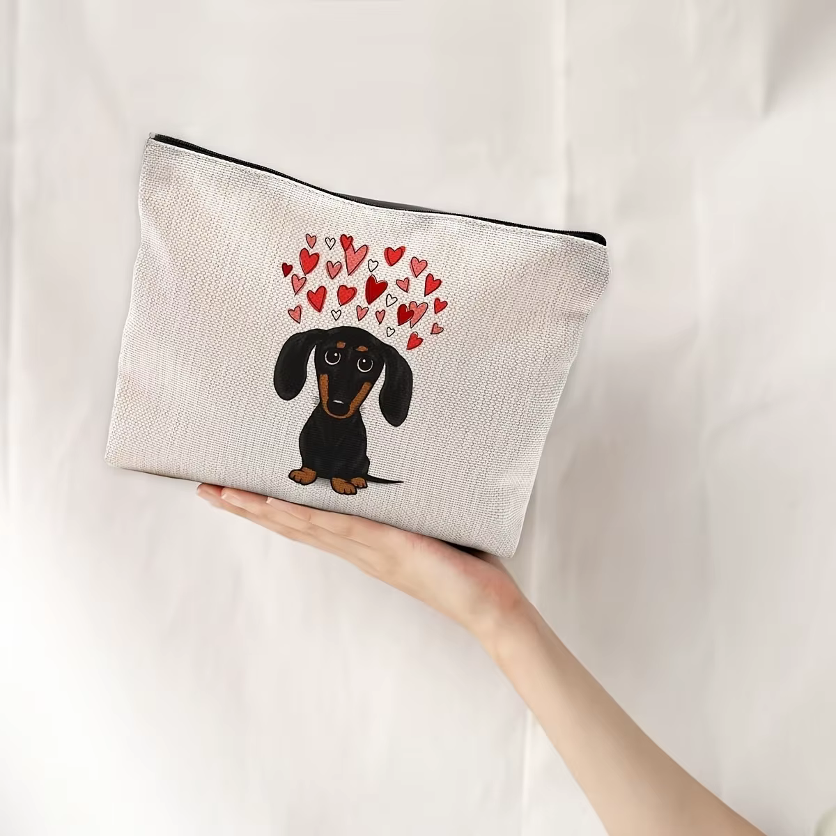Sac à main pour chien teckel - Trousse de toilette de voyage avec motif visage et corps