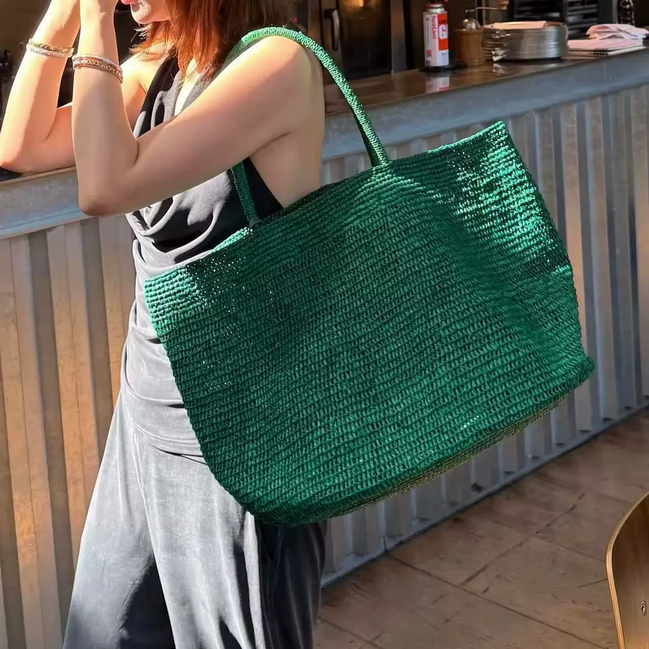 Grand sac fourre-tout en rotin tressé à la main 2026 pour femme