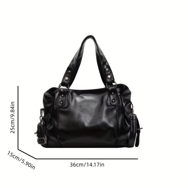 Sac à main en cuir vintage de grande capacité avec fermeture à glissière