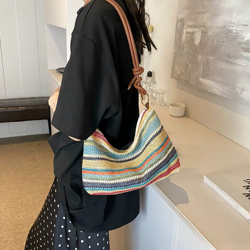 Sac de plage bohème en paille tressé