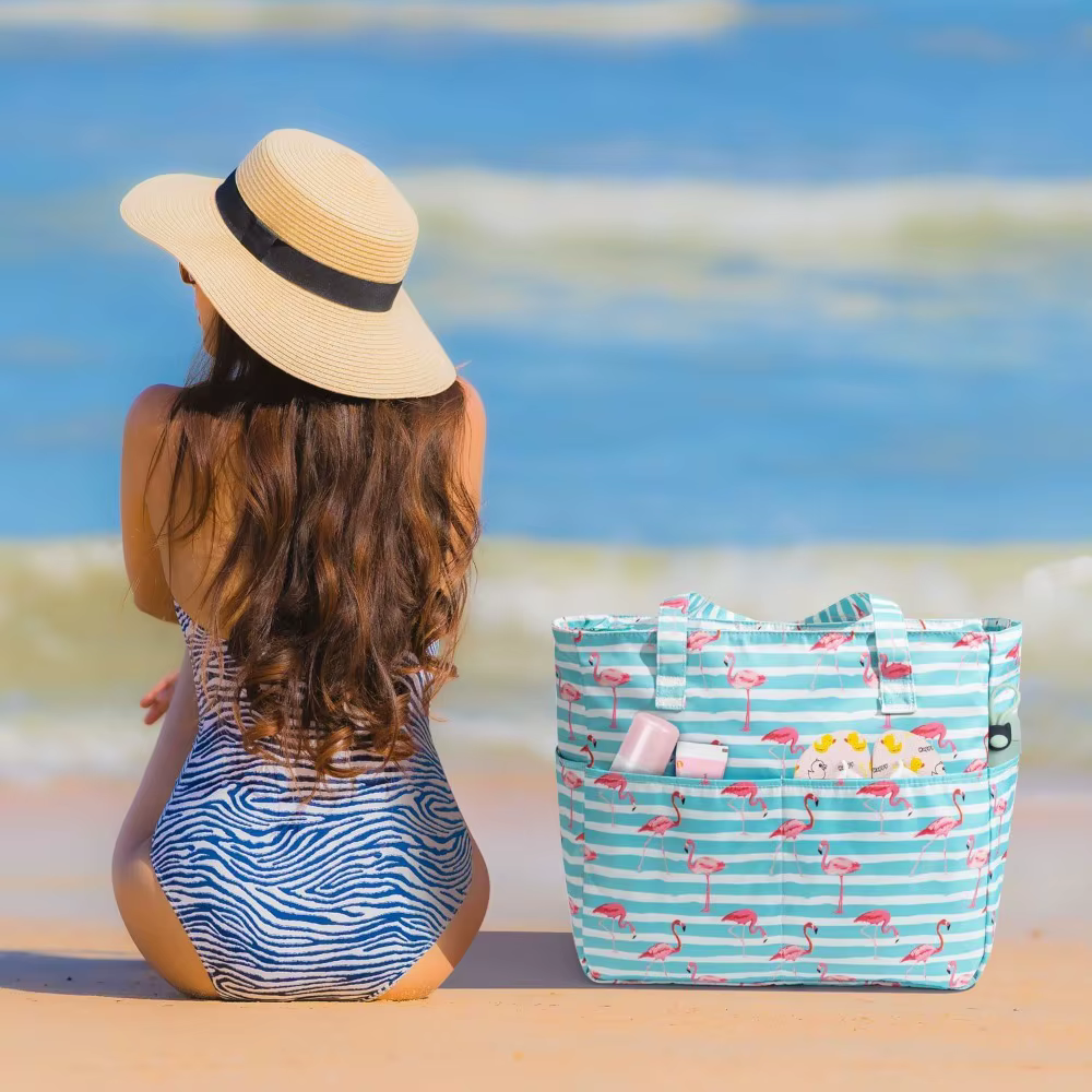 KABAQOO Sac de plage extra large imperméable et résistant au sable pour femme avec fermeture éclair et compartiment