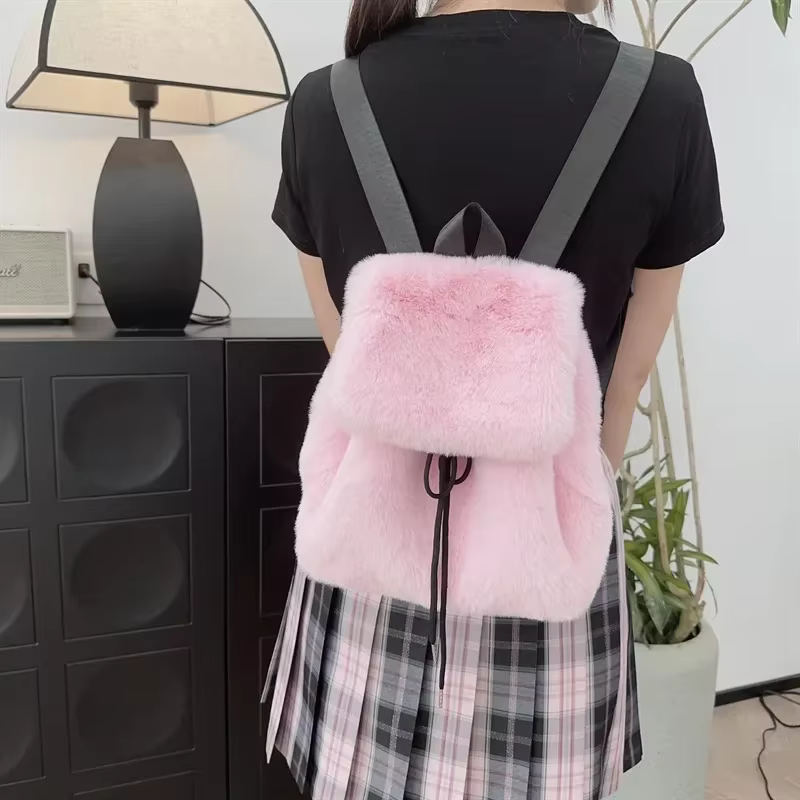 Sac à Dos Solide en Fausse Fourrure pour Femme et Fille