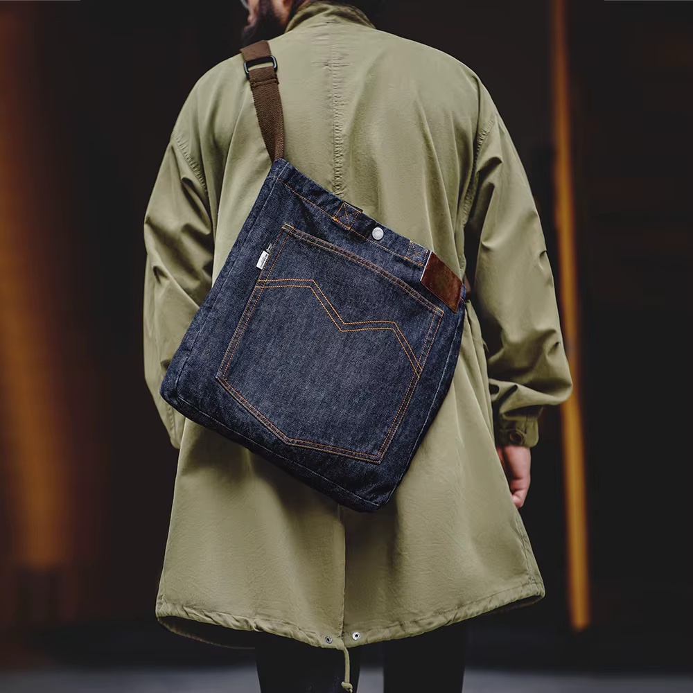 Maden unisexe rétro 14oz Denim sacs simple épaule