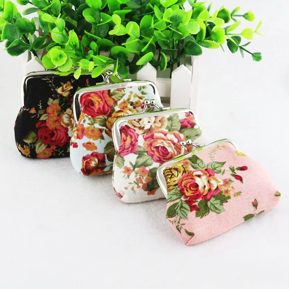 Porte-cartes de crédit et porte-monnaie mini vintage floral pour femme avec fermoir