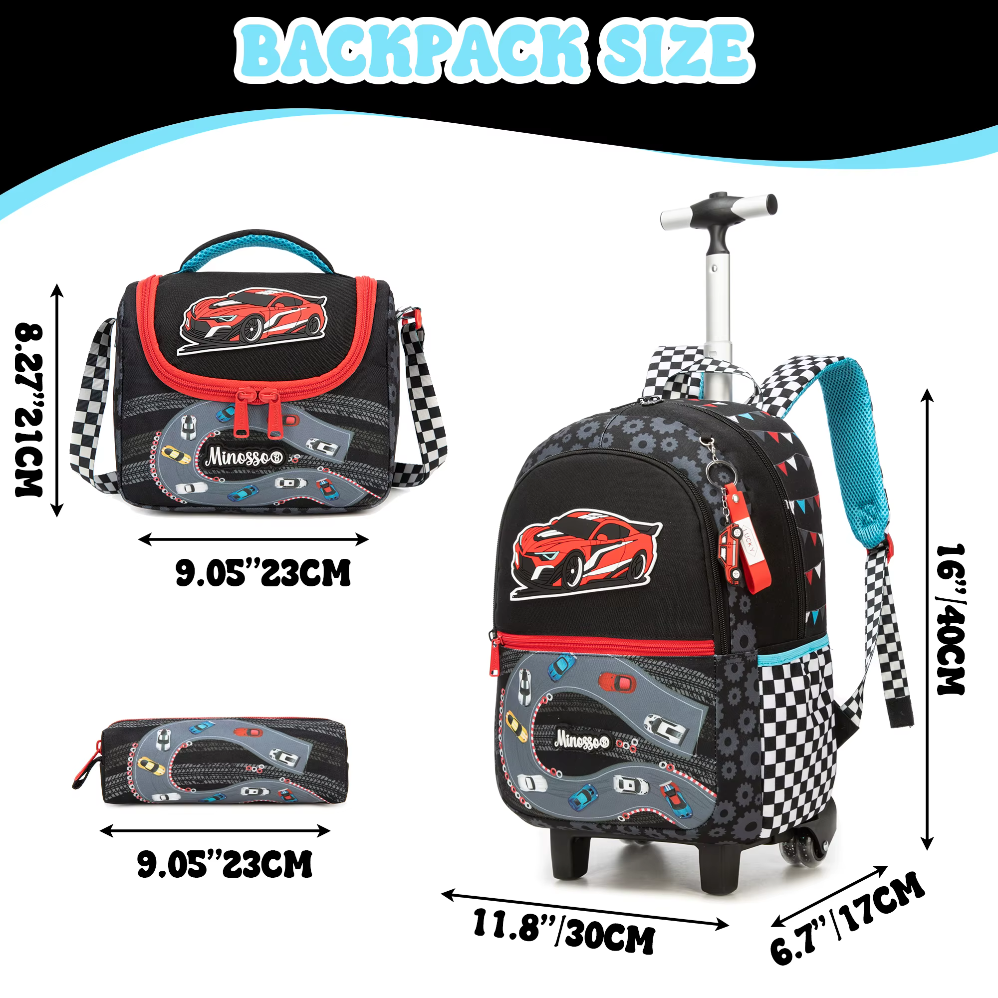 Sac à dos roulant pour filles avec boîte à déjeuner