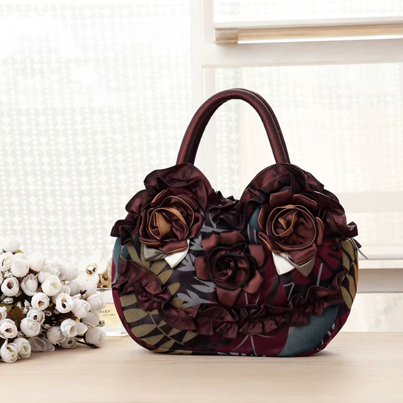 Sac de soirée pour femmes - sac à fermeture éclair avec motif floral brodé