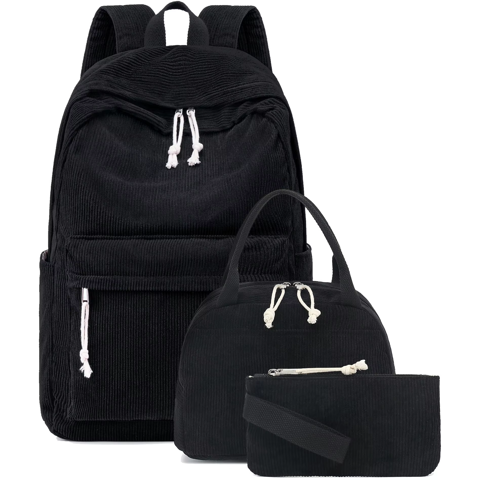 Velours côtelé 3Pecs/ensemble sacs d'école pour adolescents collège style sac à dos femme filles couleur unie femmes