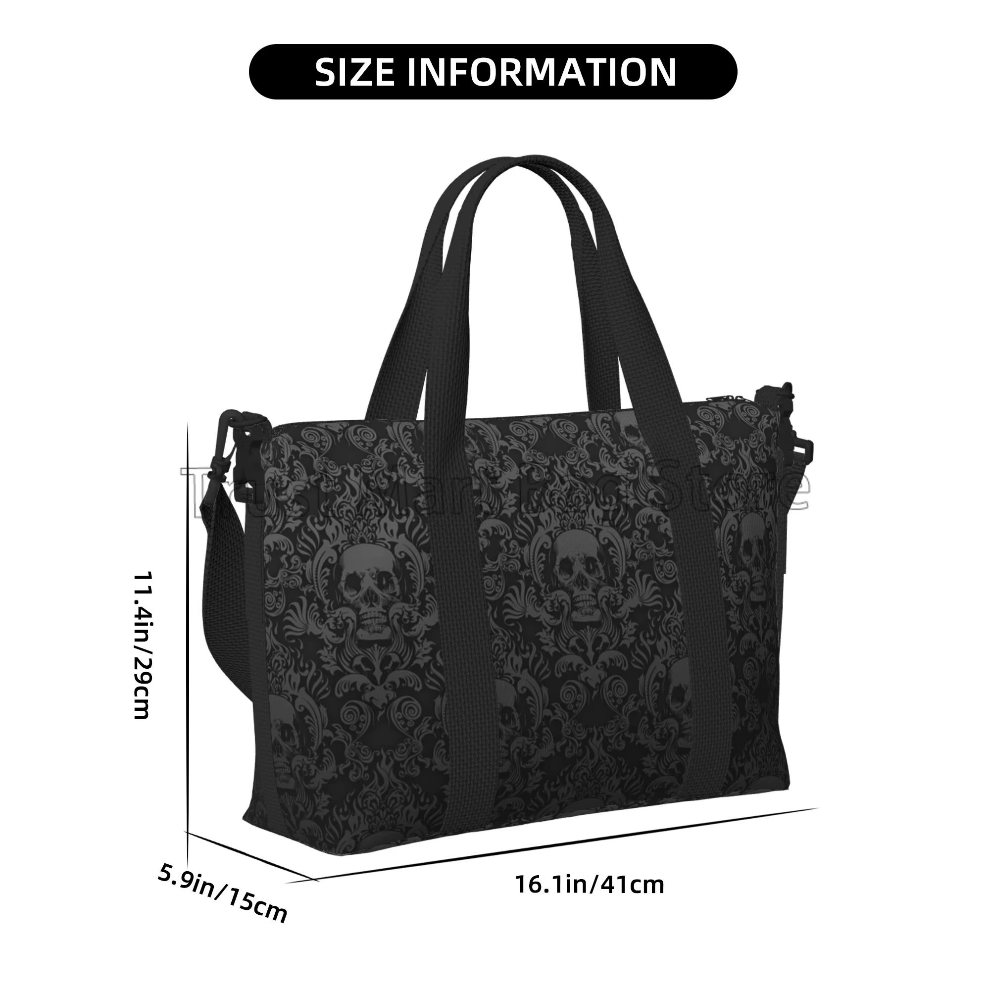 Sac de voyage gothique noir imprimé damassé