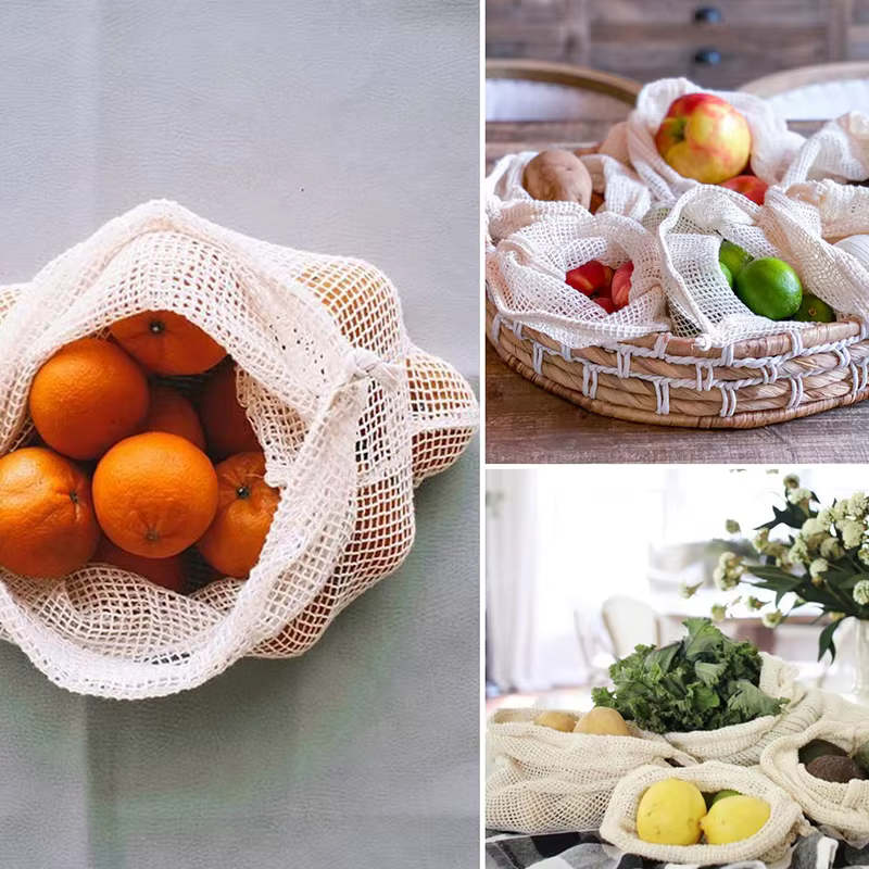 Sac en maille de coton réutilisable
