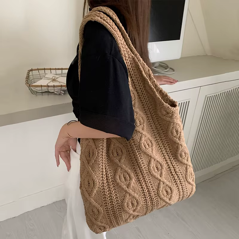 Sac de Shopping à bandoulière tricoté en laine pour femmes