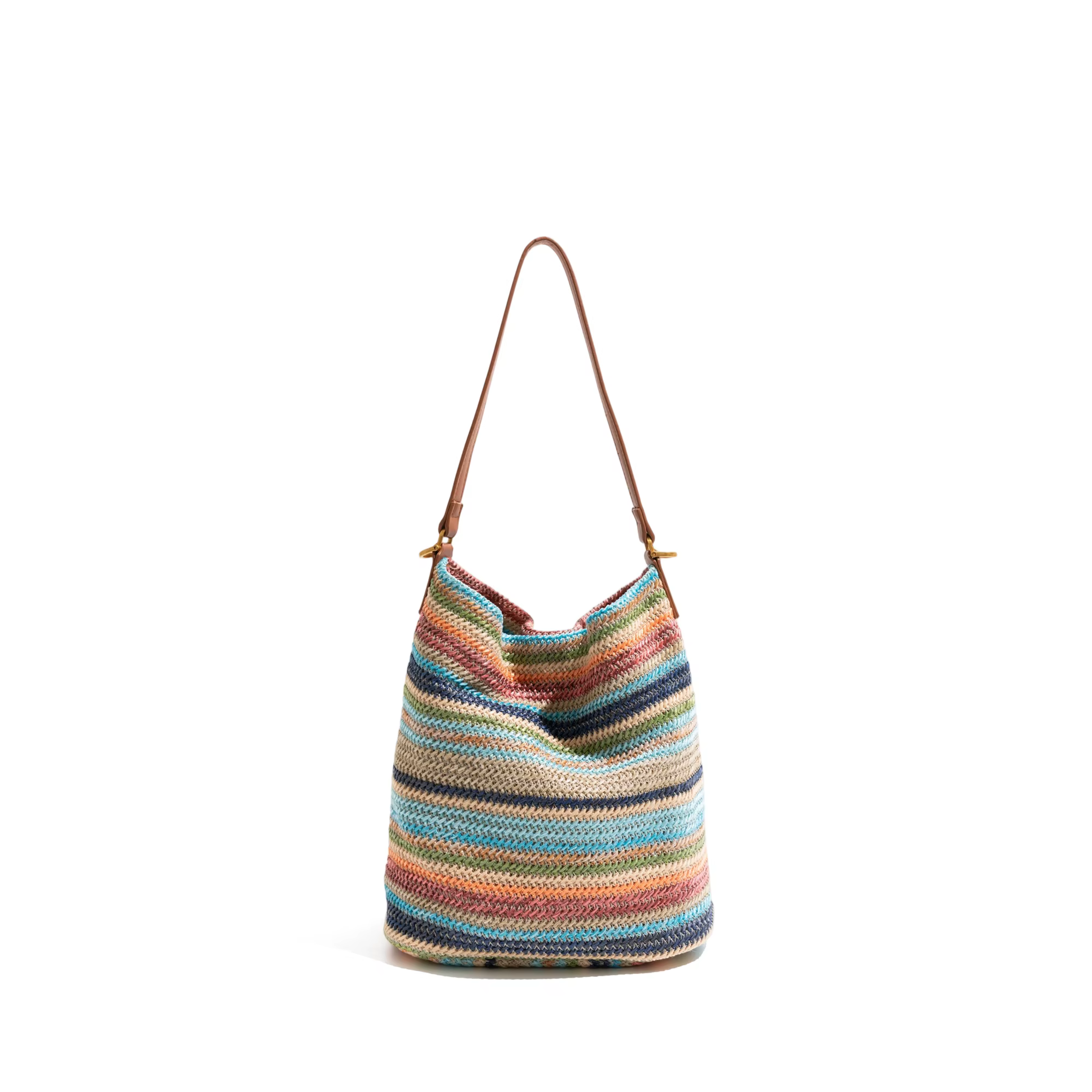 Sac fourre-tout rayé coloré en stock avec poignée supérieure en cuir