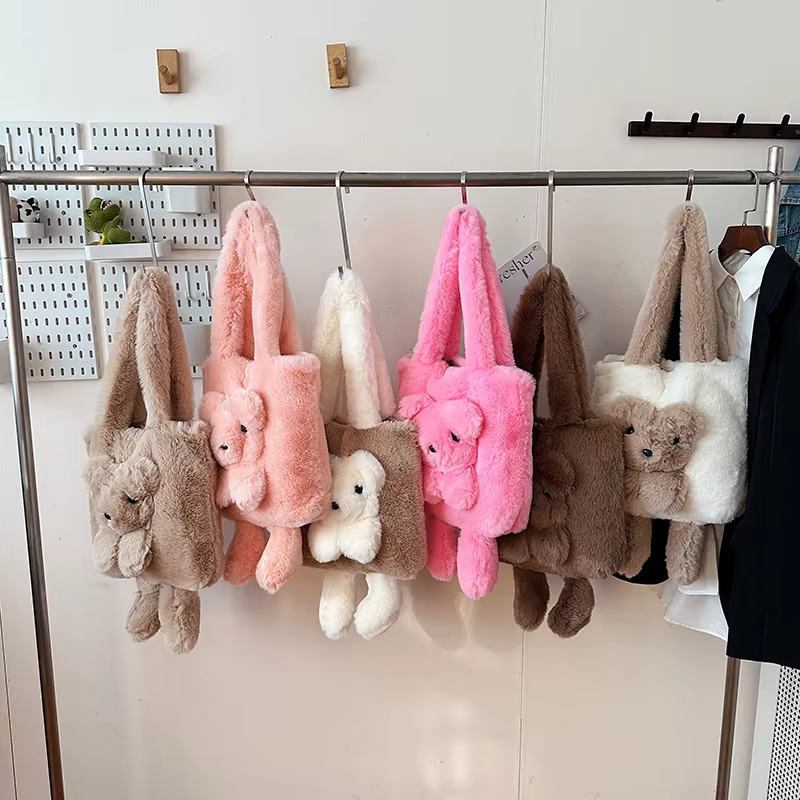 Sacs à bandoulière en peluche ours mignon pour femmes