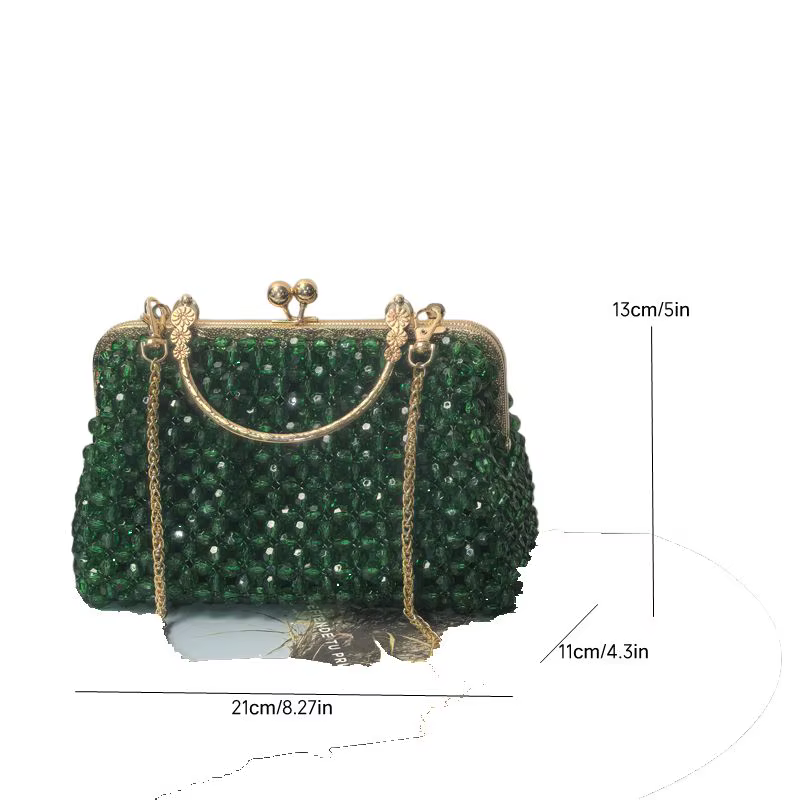 Pochette perlée faite à la main vert émeraude | Sac