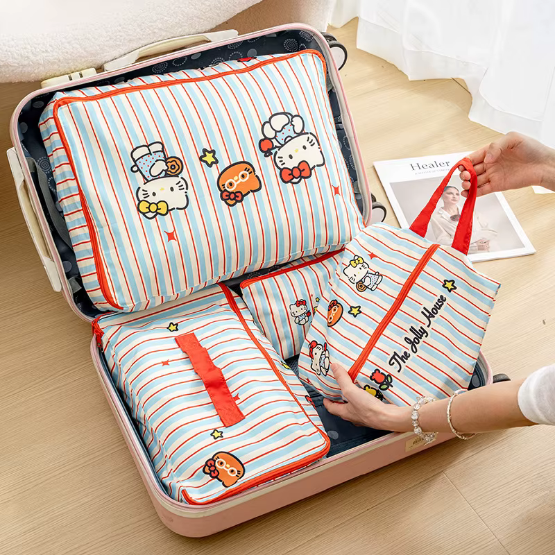 Nouveaux sacs de rangement de voyage rayés Kt 2026, organisateurs de valise étanches pour vêtements, sous-vêtements, chaussures, cadeau