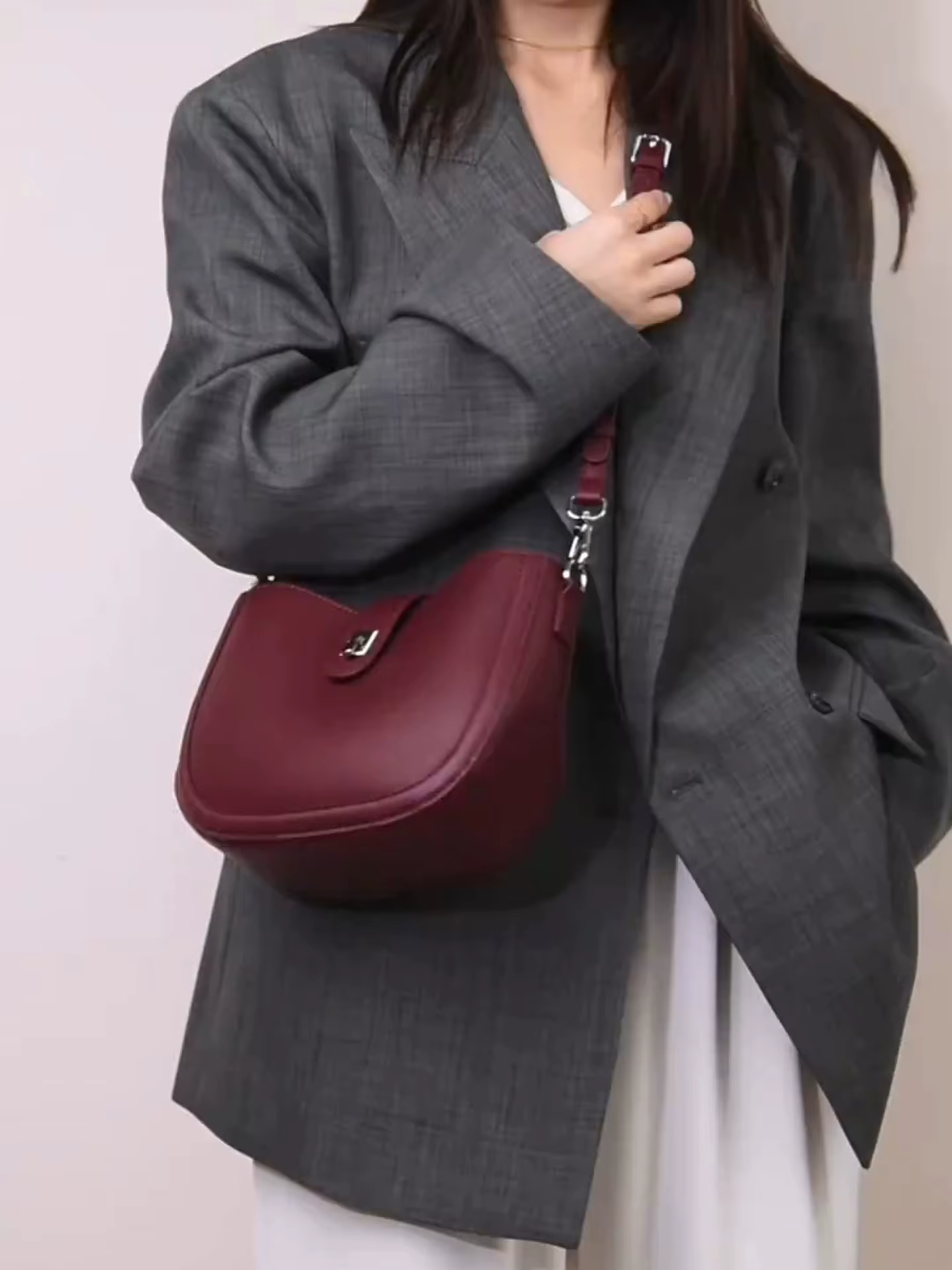 Sacs à main en cuir véritable bordeaux pour femmes